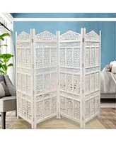 Slickblue Aesthetically Carved 4-Panel Wooden Partition Screen Room Divider for Elegant and Functional Decor