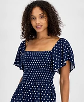 Tommy Hilfiger Women's Flutter-Sleeve Polka Dot Jumpsuit