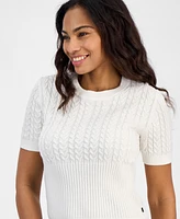 Nautica Jeans Women's Cable-Knit Short-Sleeve Sweater