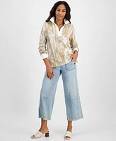 Nautica Jeans Women's Paisley Contrast Cotton Tunic Top