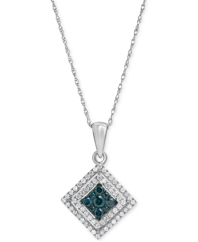 Blue Diamond (1/5 ct. t.w.) & White Diamond (1/3 ct. t.w.) 18" Pendant Necklace in 10k White Gold