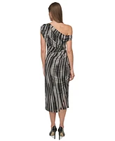 Dkny Women's Asymmetric-Neck Ruched Mesh Dress