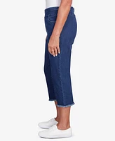 Alfred Dunner Women's Classic Denim Fringe Capri Pant