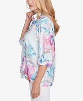 Alfred Dunner Women's Classic Floral Watercolor Button Down Top