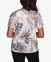 Alfred Dunner Women's Warm Palm Tree Short Sleeve Top