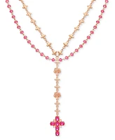 Guess Color Stone & Imitation Pearl Cross Layered Lariat Necklace, 24" + 2" extender