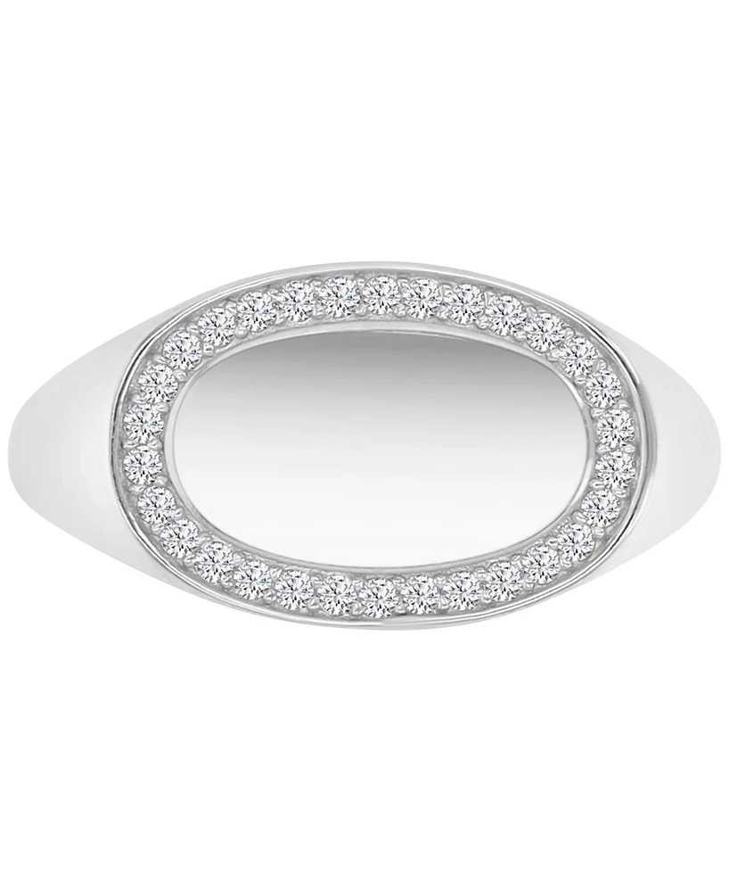 Cubic Zirconia Oval Halo Polished Signet Ring Sterling Silver