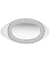Cubic Zirconia Oval Halo Polished Signet Ring Sterling Silver
