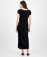 Connected Petite Sequined Lace Column Gown