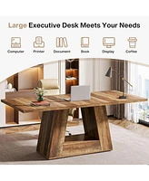 Tribesigns Modern Computer Desk, 63-Inch Large Office Desk Workstation, Simple Style Executive Study Table with Sturdy Base, Wooden Faux Marble W