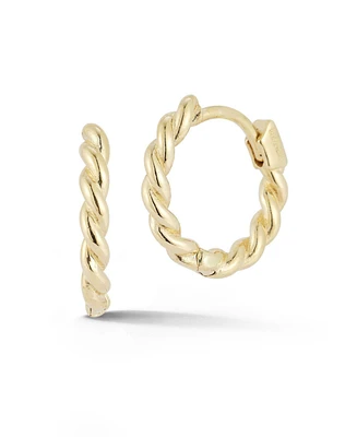 Rachel Zoe Fine Jewelry 14K Gold Round Twist Huggie Hoop Earrings