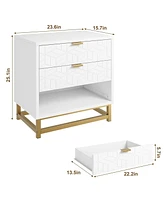 gaomon 3 Drawer Dresser, Large Dresser for Bedroom, Wood Dresser with 3 Large Drawers, Modern Dressers with Gold Metal Handles for Hallway