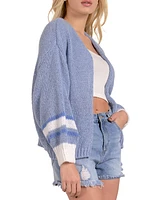 Elan Women's Cotton Collarless Open-Front Knit Cardigan