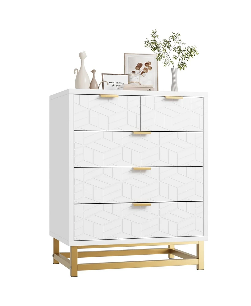 gaomon 5 Drawer Dresser with Metal Legs, Modern Dresser Chest Organizer with Wide Storage, Chest of Drawers for Bedroom, Living Room