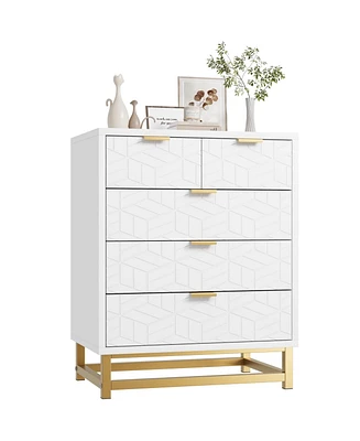 gaomon 5 Drawer Dresser with Metal Legs, Modern Dresser Chest Organizer with Wide Storage, Chest of Drawers for Bedroom, Living Room