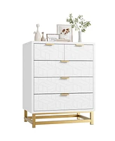 gaomon 5 Drawer Dresser with Metal Legs, Modern Dresser Chest Organizer with Wide Storage, Chest of Drawers for Bedroom, Living Room