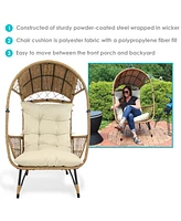 Shaded Comfort Wicker Outdoor Egg Chair - Polyester Cushion and Steel Frame- 250-Pound Weight Capacity
