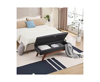 The Pop Home Faux Leather Storage Bench, Bed End Stool with Hidden Storage, Upholstered Ottoman Solid Wood Legs-The