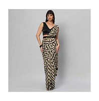 One Minute Saree Women's Maya Cream & Black Zigzag Georgette Ready to Wear Sari