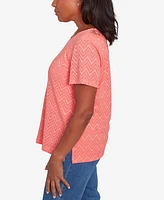 Alfred Dunner Petite Classics Textured Chevron Lace Back T-Shirt