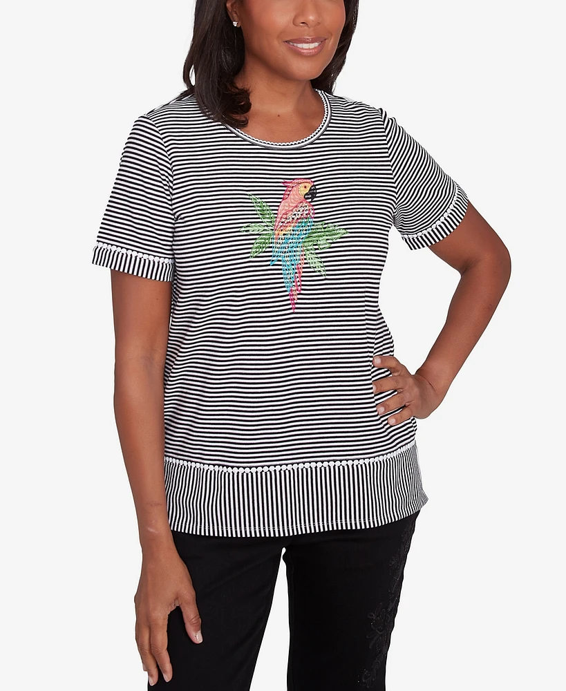 Alfred Dunner Petite Classics Crewneck Parrot Striped T-Shirt