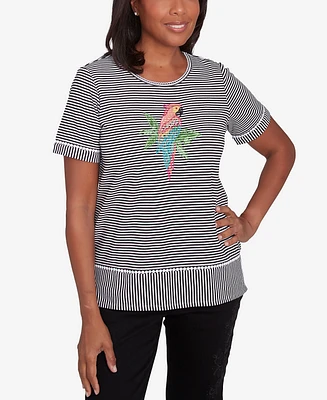 Alfred Dunner Petite Classics Crewneck Parrot Striped T-Shirt