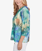 Alfred Dunner Petite Classics Watercolor Leaves Knit Top