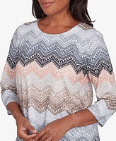 Alfred Dunner Petite Classics Lacey Ombre Chevron Crewneck Top