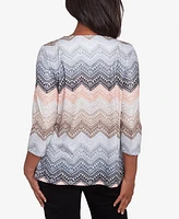 Alfred Dunner Petite Classics Lacey Ombre Chevron Crewneck Top