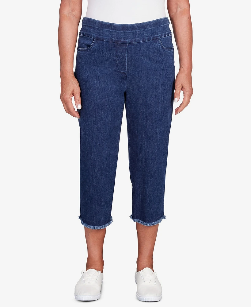 Alfred Dunner Women's Classic Denim Fringe Capri Pant