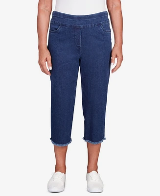 Alfred Dunner Women's Classic Denim Fringe Capri Pant