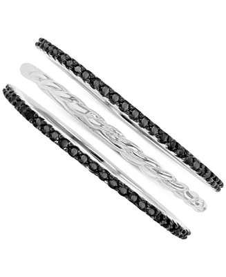 3-Pc. Set Black Spinel Stack Rings (1/3 ct. t.w.) in Sterling Silver