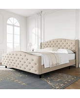 gaomon King Size Velvet Platform Bed Frame w/Headboard and Footboard Upholstered Bed Frames