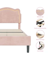 gaomon Twin Upholstered Bed Frame with Adjustable Headboard & Smart Led