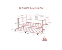 gaomon Twin Daybed with Trundle, Metal Twin Size Daybed with Pullout Trundle 6 Casters, Steel Slat Support Sofa Bed for Living Room, Bedroom, Guest Ro