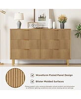 gaomon 6 Drawer Dresser for Bedroom, 56” Wide Wood Dresser Organizer with Metal Legs, Modern Chest of Drawers for Bedroom, Hallway