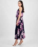 Robbie Bee Petite Printed Chiffon Halter Maxi Dress