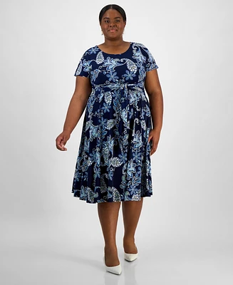 Robbie Bee Plus Printed Short-Sleeve Midi Dress