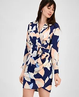 Tahari Petite Printed Collared Faux-Wrap Sheath Dress