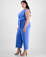 Tahari Plus Sleeveless Cropped Wide-Leg Jumpsuit