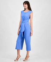 Tahari Women's Tie-Waist Cropped Wide-Leg Jumpsuit