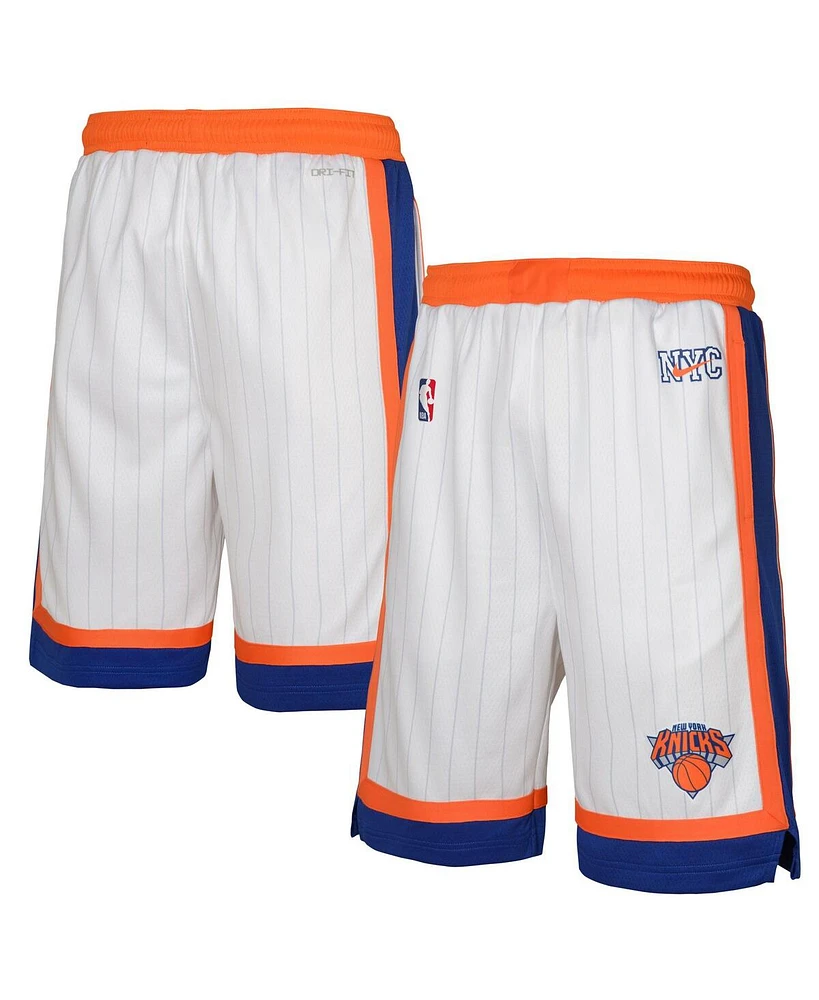 Nike Big Boys and Girls White New York Knicks 2024/25 City Edition Swingman Performance Shorts