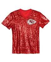 Outerstuff Big Girls Travis Kelce Red Kansas City Chiefs Sequin V-Neck Fashion Jersey