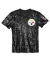 Outerstuff Big Girls T.j. Watt Black Pittsburgh Steelers Sequin V-Neck Fashion Jersey