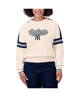 Wear by Erin Andrews Women's Cream New York Yankees Stripe Pullover Sweater