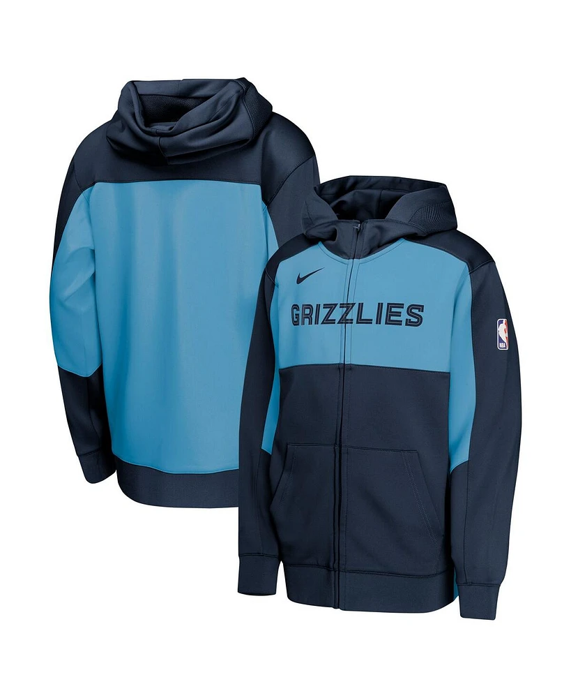 Nike Big Boys and Girls Navy/Light Blue Memphis Grizzlies Authentic On-Court Showtime Performance Full-Zip Hoodie