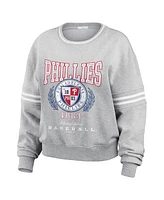 Wear by Erin Andrews Women's Heather Gray Philadelphia Phillies Domestic Crest Pullover Sweatshirt