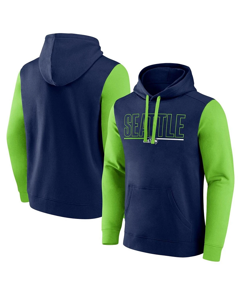 Fanatics Men's College Navy/Neon Green Seattle Seahawks Outline Pullover Hoodie