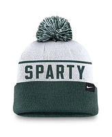 Nike Men's White/Green Michigan State Spartans Local Peak Cuffed Knit Hat with Pom