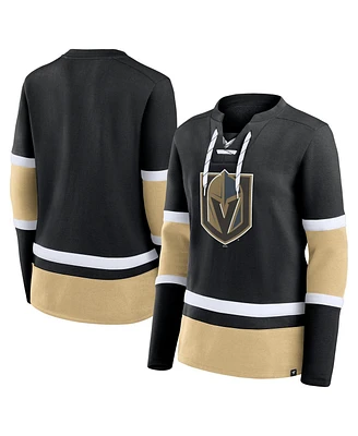 Fanatics Women's Black Vegas Golden Knights Prime Time Lace-Up Long Sleeve T-Shirt